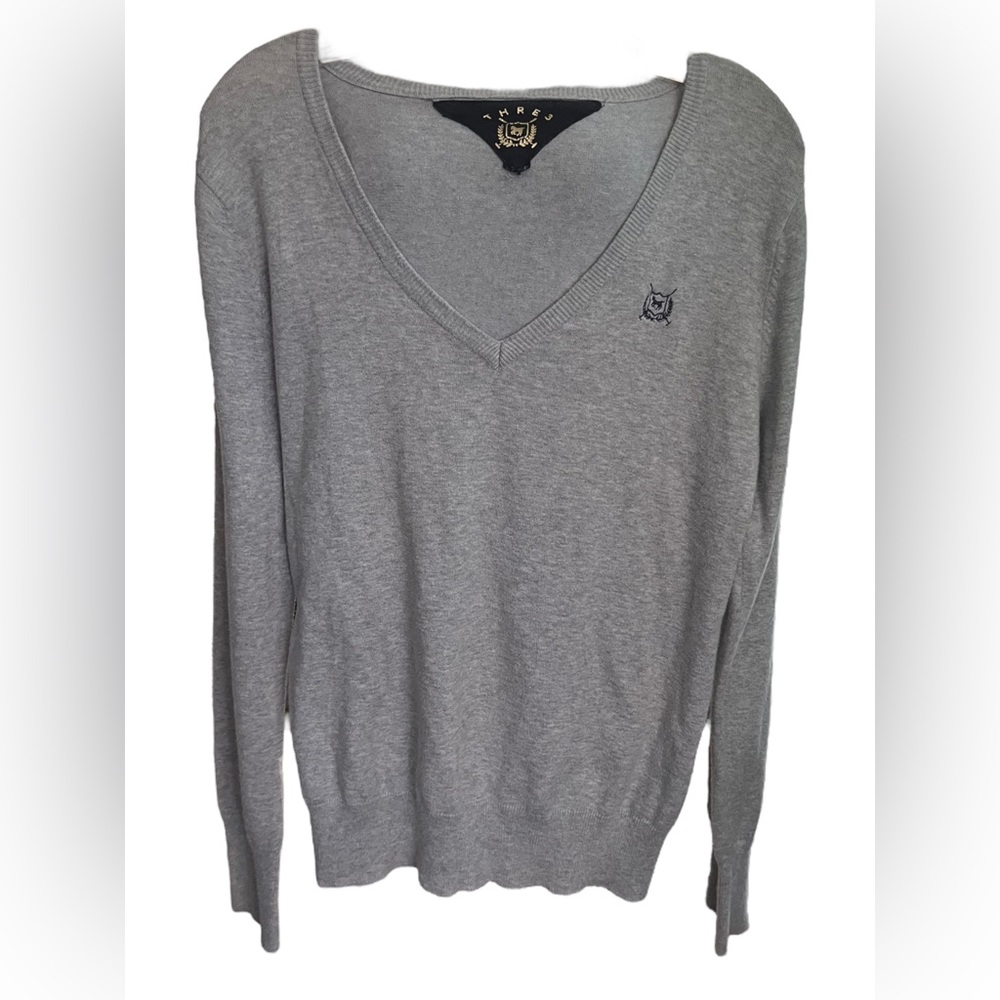 Thre3 V Neck Gray Lightweight Sweater Size XL